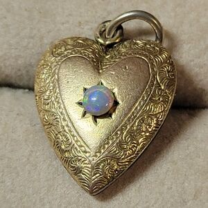 Vintage-Style Gold Tone Heart Pendant with Opal Accent